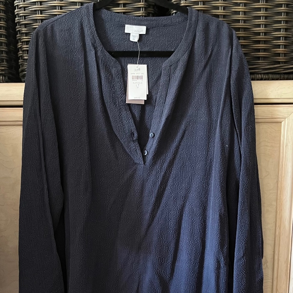 J JILL NWT L T BLUE GRAY STRETCH LS TUNIC